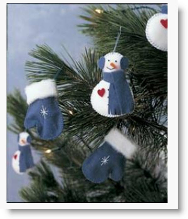 Mitten and Snowmen Felt Tree Ornaments